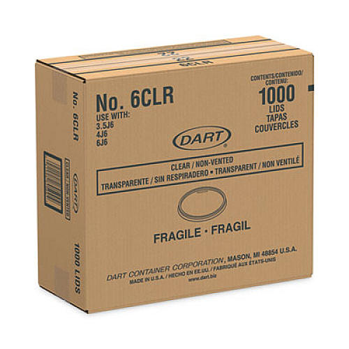 Dart Non-Vented Container Lids, Clear, Plastic, 100/Pack, 10 Packs/Carton (6CLR)