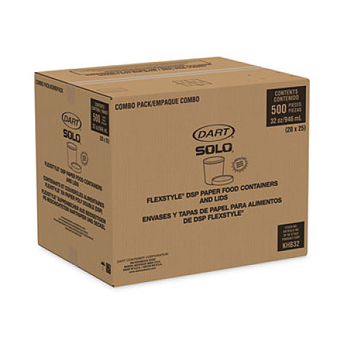 SOLO Flexstyle Double Poly Food Combo Packs, 32 oz, White, Paper, 25 Cups and 25 Lids/Pack, 10 Packs/Carton (KHB32A)