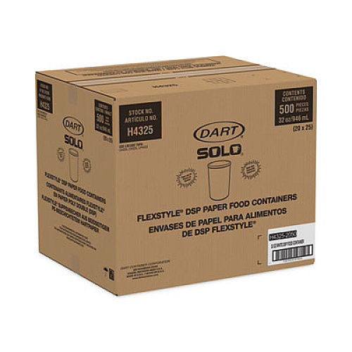 SOLO Flexstyle Double Poly Paper Containers, 32 oz, White, Paper, 25/Pack, 20 Packs/Carton (H4325U)
