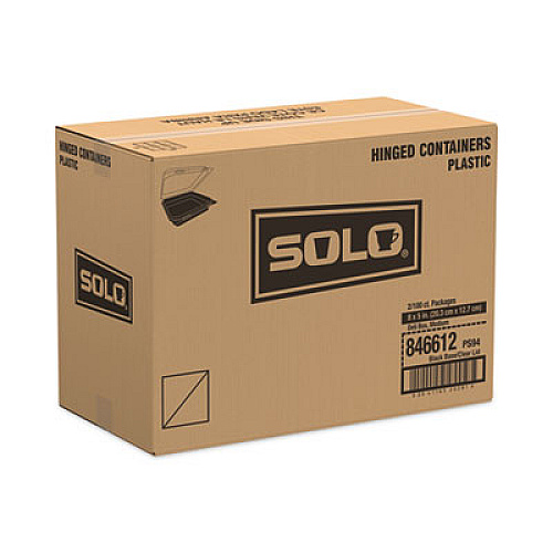 SOLO Creative Carryouts Hinged Plastic Hot Deli Boxes, 24 oz, 7.87 x 5.4 x 2.1, Black/Clear, 200/Carton (846612PS94)