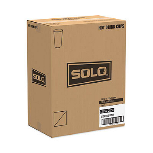 SOLO Single-Sided Poly Paper Hot Cups, 20 oz, White, 600/Carton (420W)