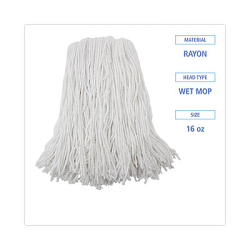 Boardwalk Premium Cut-End Wet Mop Heads, Rayon, 16 oz, White, 12/Carton (216RCT)
