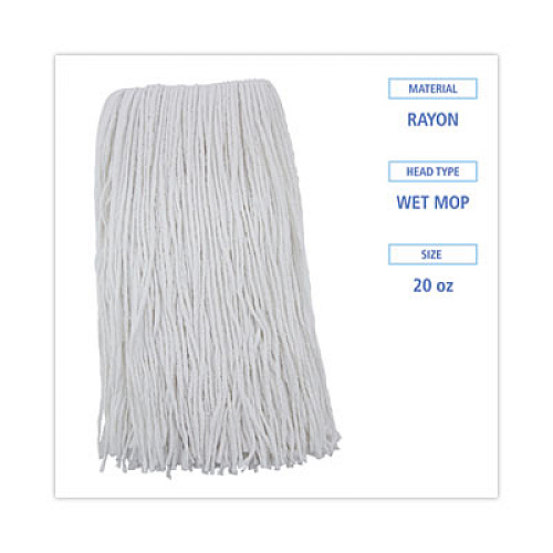 Boardwalk Premium Cut-End Wet Mop Heads, Rayon, 20 oz, White, 12/Carton (220RCT)