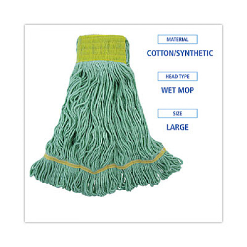 Boardwalk EcoMop Looped-End Mop Head, Recycled Fibers, Large Size, Green, 12/Carton (1200LCT)
