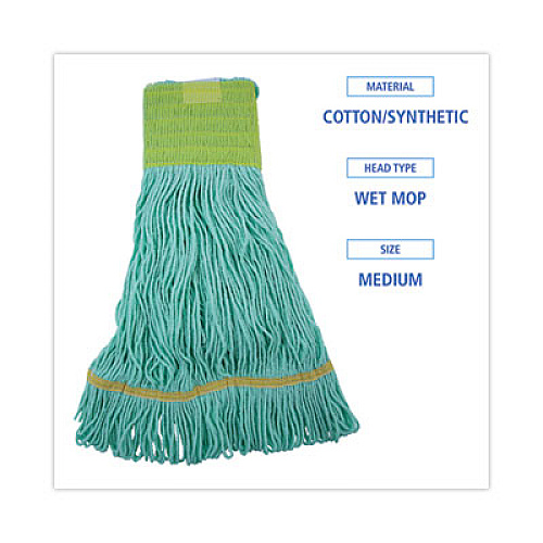 Boardwalk EcoMop Looped-End Mop Head, Recycled Fibers, Medium Size, Green, 12/Carton (1200MCT)