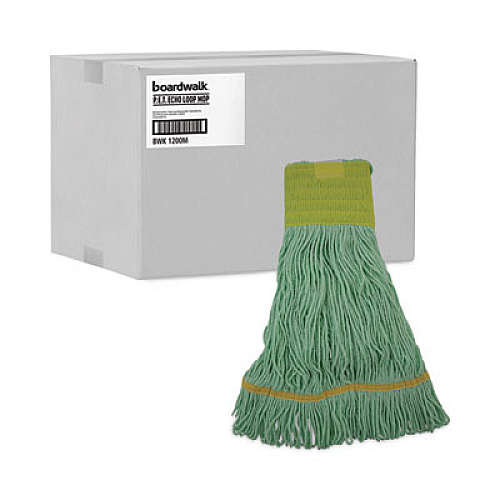 Boardwalk EcoMop Looped-End Mop Head, Recycled Fibers, Medium Size, Green, 12/Carton (1200MCT)