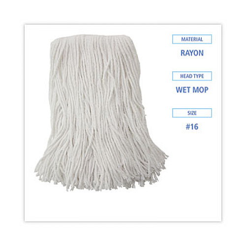 Boardwalk Mop Head, Value Standard Head, Rayon Fiber, Cut-End, #16, White, 12/Carton (2016R)