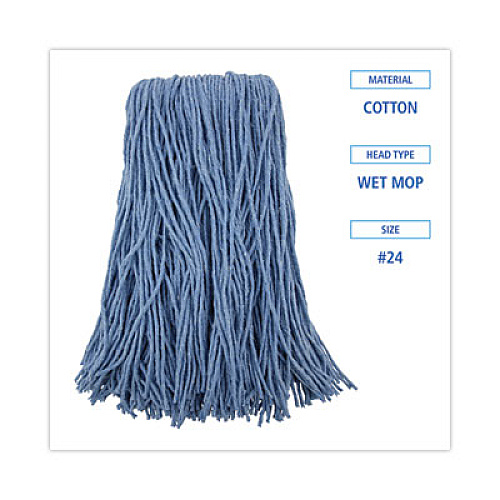 Boardwalk Mop Head, Standard Head, Cotton/Synthetic Fiber, Cut-End, #24, Blue, 12/Carton (2024B)