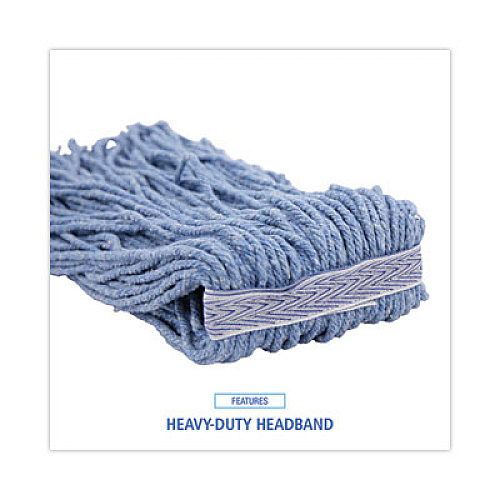 Boardwalk Mop Head, Standard Head, Cotton/Synthetic Fiber, Cut-End, #24, Blue, 12/Carton (2024B)