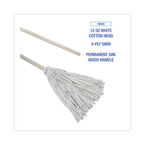 Boardwalk Handle/Deck Mops, #12 White Cotton Head, 48" Natural Wood Handle, 6/Pack (112C)