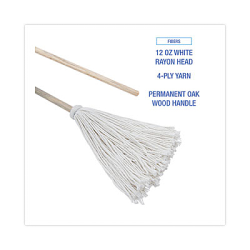 Boardwalk Handle/Deck Mops, #12 White Rayon Head, 48" Natural Wood Handle, 6/Pack (112R)