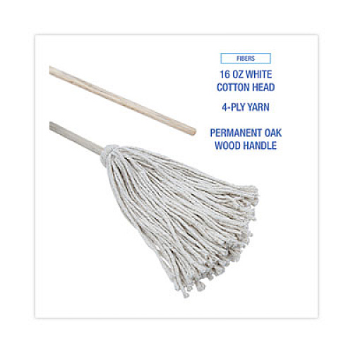 Boardwalk Handle/Deck Mops, #16 White Cotton Head, 48" Natural Wood Handle (116C)