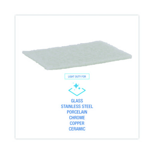 Boardwalk Light-Duty Scouring Pad, 6 x 9, White, 20/Carton (198)