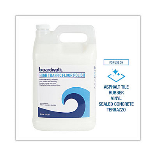 Boardwalk High Traffic Floor Polish, Apply 3 to 5 Coats per Application, Unscented, 1 gal Bottle (4404FEA)