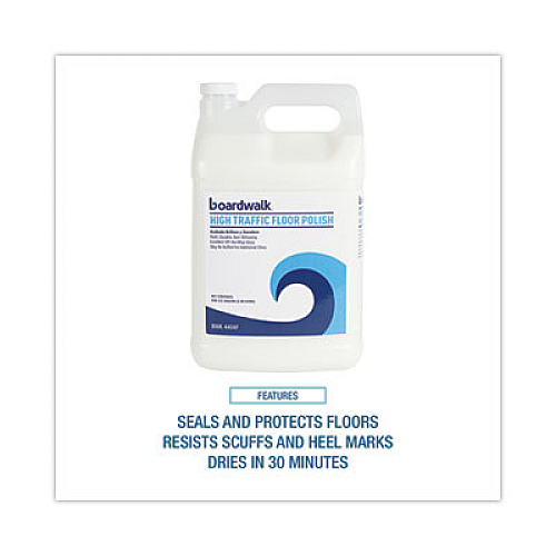 Boardwalk High Traffic Floor Polish, Apply 3 to 5 Coats per Application, Unscented, 1 gal Bottle (4404FEA)