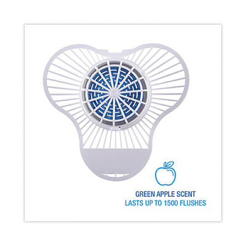 Boardwalk Urinal Screen with Non-Para Deodorizer Block, Green Apple Scent, Blue/White, 3.25 oz, 12/Box (NUS)