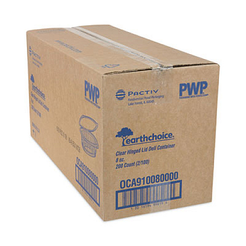Pactiv Evergreen EarthChoice Recycled PET Hinged Container, 8 oz, 4.92 x 5.87 x 1.32, Clear, Plastic, 200/Carton (0CA910080000)