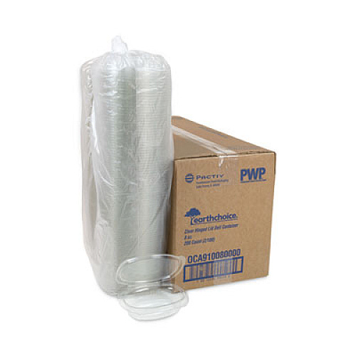 Pactiv Evergreen EarthChoice Recycled PET Hinged Container, 8 oz, 4.92 x 5.87 x 1.32, Clear, Plastic, 200/Carton (0CA910080000)