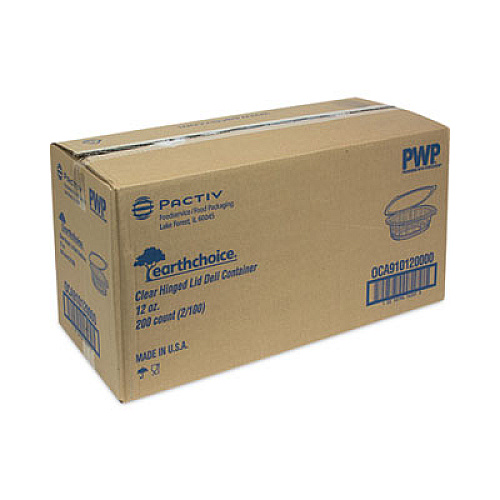 Pactiv Evergreen EarthChoice Recycled PET Hinged Container, 12 oz, 4.92 x 5.87 x 1.89, Clear, Plastic, 200/Carton (0CA910120000)