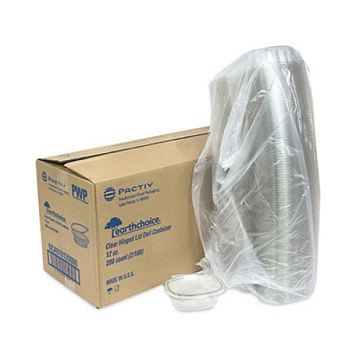 Pactiv Evergreen EarthChoice Recycled PET Hinged Container, 12 oz, 4.92 x 5.87 x 1.89, Clear, Plastic, 200/Carton (0CA910120000)