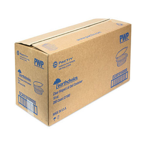 Pactiv Evergreen EarthChoice Recycled PET Hinged Container, 16 oz, 4.92 x 5.87 x 2.48, Clear, Plastic, 200/Carton (0CA910160000)