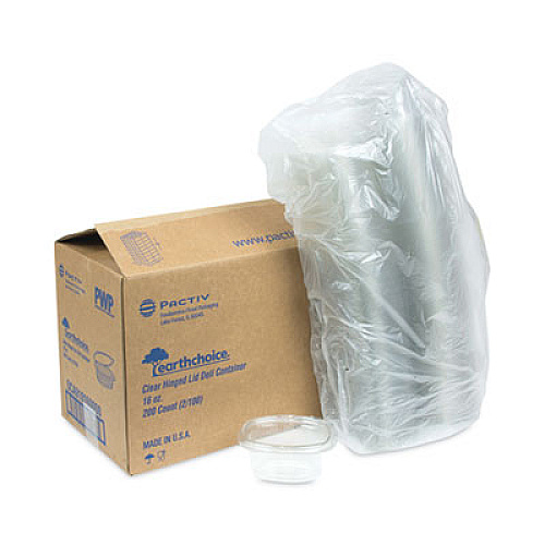 Pactiv Evergreen EarthChoice Recycled PET Hinged Container, 16 oz, 4.92 x 5.87 x 2.48, Clear, Plastic, 200/Carton (0CA910160000)