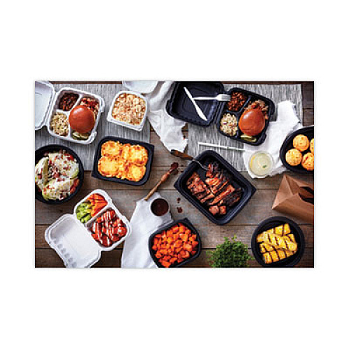 Pactiv Evergreen EarthChoice MealMaster Container with Lid, 48 oz, 9" Diameter x 2.12" h, Black/Clear, Plastic, 150/Carton (0CN80948CSTC)