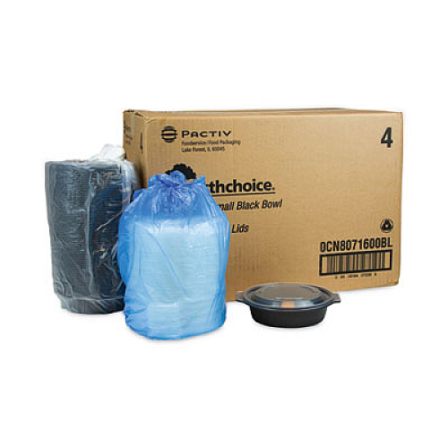 Pactiv Evergreen EarthChoice MealMaster Container with Lid, 16 oz, 7 x 7 x 1.8, Black/Clear, Plastic, 252/Carton (0CN8071600BL)