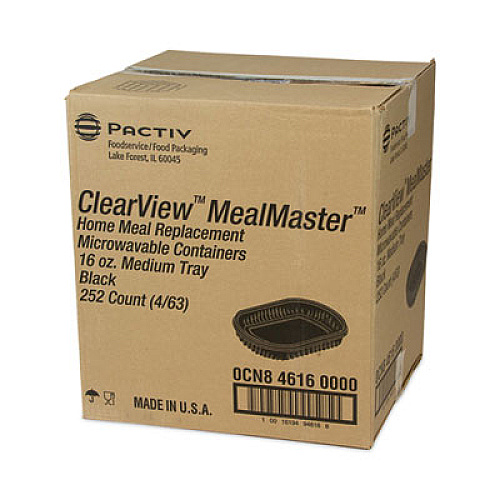 Pactiv Evergreen EarthChoice MealMaster Container, 16 oz, 8.12 x 6.5 x 1, Black, Plastic, 252/Carton (0CN846160000)