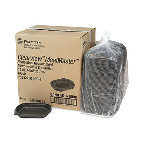 Pactiv Evergreen EarthChoice MealMaster Container, 16 oz, 8.12 x 6.5 x 1, Black, Plastic, 252/Carton (0CN846160000)