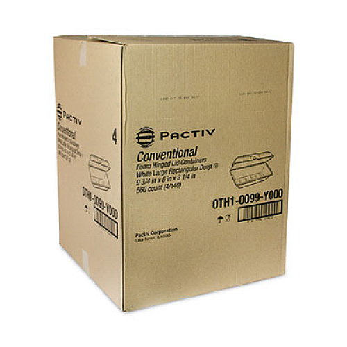 Pactiv Evergreen Foam Hinged Lid Containers, Single Tab Lock Hoagie, 9.8 x 5 x 3.3, White, 560/Carton (0TH10099Y000)