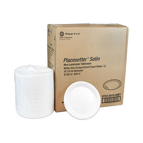 Pactiv Evergreen Placesetter Satin Non-Laminated Foam Dinnerware, Plate, 10.25" dia, White, 540/Carton (0TH10010000Y)