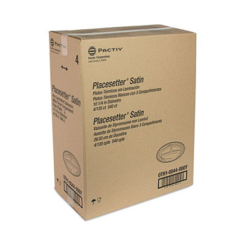 Pactiv Evergreen Placesetter Satin Non-Laminated Foam Dinnerware, 3-Compartment Plate, 10.25" dia, White, 540/Carton (0TH10044000Y)