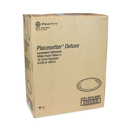 Pactiv Evergreen Placesetter Deluxe Laminated Foam Dinnerware, Plate, 10.25" dia, White, 540/Carton (0TK10010000Y)