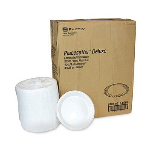 Pactiv Evergreen Placesetter Deluxe Laminated Foam Dinnerware, Plate, 10.25" dia, White, 540/Carton (0TK10010000Y)