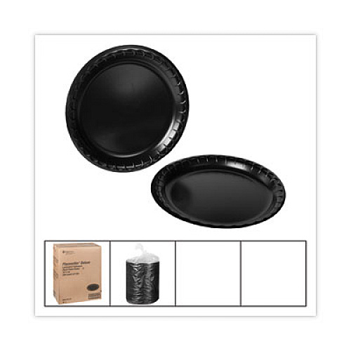 Pactiv Evergreen Placesetter Deluxe Laminated Foam Dinnerware, Plate, 10.25" dia, Black, 540/Carton (0TKB0010000Y)