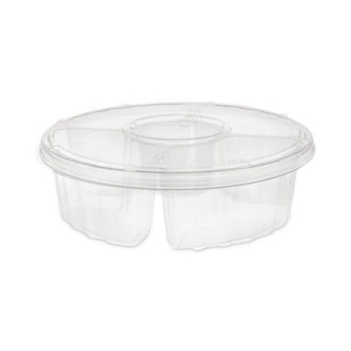 Pactiv Evergreen Dip Cup Platter, 4 Compartments, 64 oz, 10" Diameter, Clear, Plastic, 100/Carton (1064DP4CLRL)