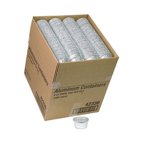 Pactiv Evergreen Aluminum Take-Out Container, 4 oz, 2.94" Diameter x 1.66" h, Silver, 1,000/Carton (42330)