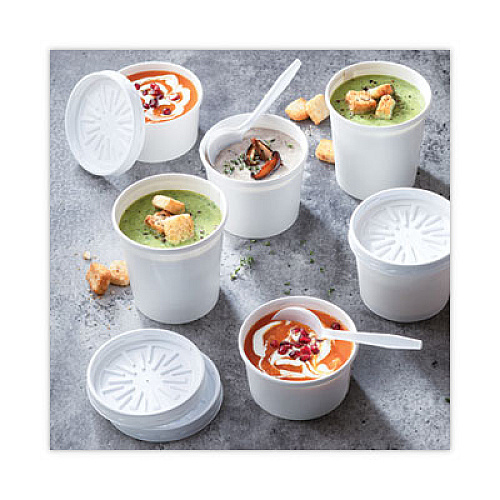 Pactiv Evergreen Paper Round Food Container and Lid Combo, 12 oz, 3.8" Diameter x 3" h, White, 250/Carton (D12RBLD)