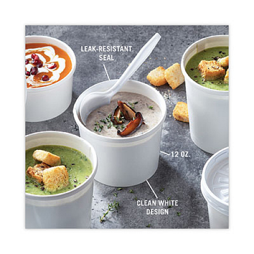 Pactiv Evergreen Paper Round Food Container and Lid Combo, 12 oz, 3.8" Diameter x 3" h, White, 250/Carton (D12RBLD)