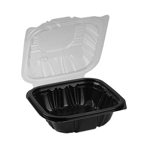 Pactiv Evergreen EarthChoice Vented Dual Color Microwavable Hinged Lid Container, 16 oz, 6 x 6 x 3.1, Black/Clear, Plastic, 321/Carton (DC6610B000)