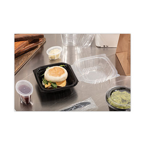 Pactiv Evergreen EarthChoice Vented Dual Color Microwavable Hinged Lid Container, 16 oz, 6 x 6 x 3.1, Black/Clear, Plastic, 321/Carton (DC6610B000)