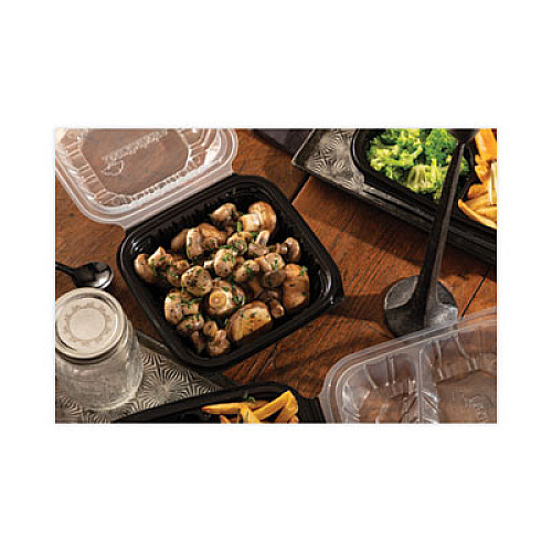 Pactiv Evergreen EarthChoice Vented Dual Color Microwavable Hinged Lid Container, 28 oz, 7.5 x 7.5 x 3.1, Black/Clear, Plastic, 150/Carton (DC757100B000)