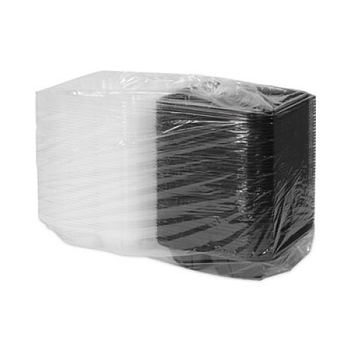 Pactiv Evergreen EarthChoice Vented Dual Color Microwavable Hinged Lid Container, 3 Compartment Base/Lid, 33 oz, Black/Clear, Plastic, 150/CT (DC858330B000)