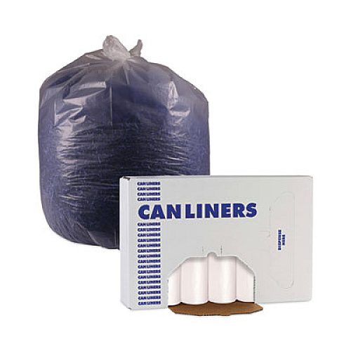 Boardwalk High-Density Can Liners, 33 gal, 14 mic, 33" x 38", Natural, Perforated Roll, 25 Bags/Roll, 10 Rolls/Carton (334016)