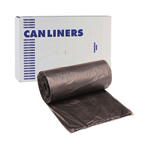 Boardwalk High-Density Can Liners, 45 gal, 19 mic, 40" x 46", Black, Perforated Roll, 25 Bags/Roll, 6 Rolls/Carton (404622BLK)