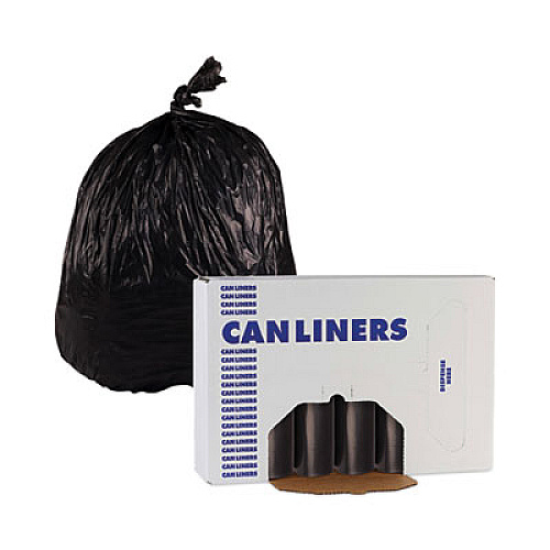 Boardwalk High-Density Can Liners, 56 gal, 19 mic, 43" x 47", Black, Perforated Roll, 25 Bags/Roll, 6 Rolls/Carton (434722BLK)