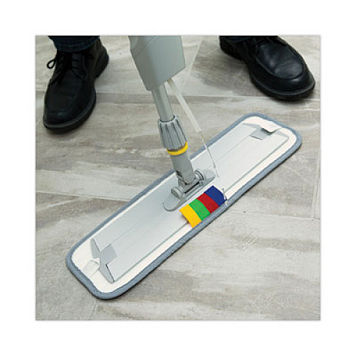 Boardwalk Bucketless Microfiber Mop System, 5 x 18 Blue Microfiber Head, 59" Gray Aluminum/Polypropylene Handle (BWMS16MFM)