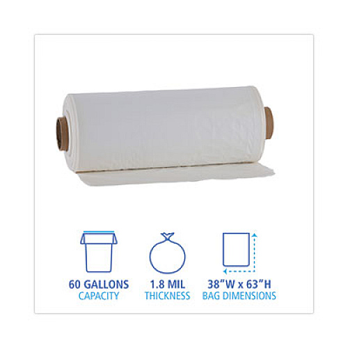 Boardwalk Industrial Can Liner Rolls, 60 gal, 1.8 mil, 21" x 17" x 63", Clear, 75/Carton (D38633CL)