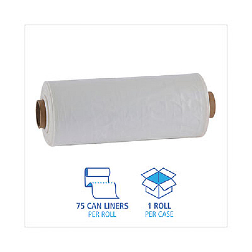 Boardwalk Industrial Can Liner Rolls, 60 gal, 1.8 mil, 21" x 17" x 63", Clear, 75/Carton (D38633CL)